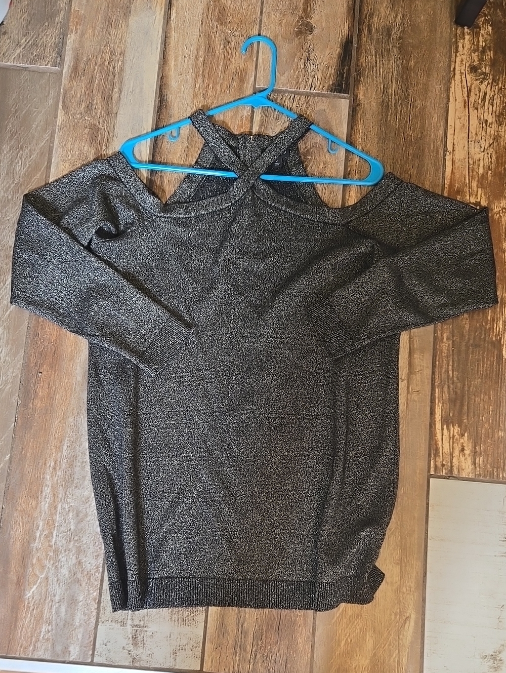 Sparkle Cold-Shoulder Knit Top with Crisscross Back